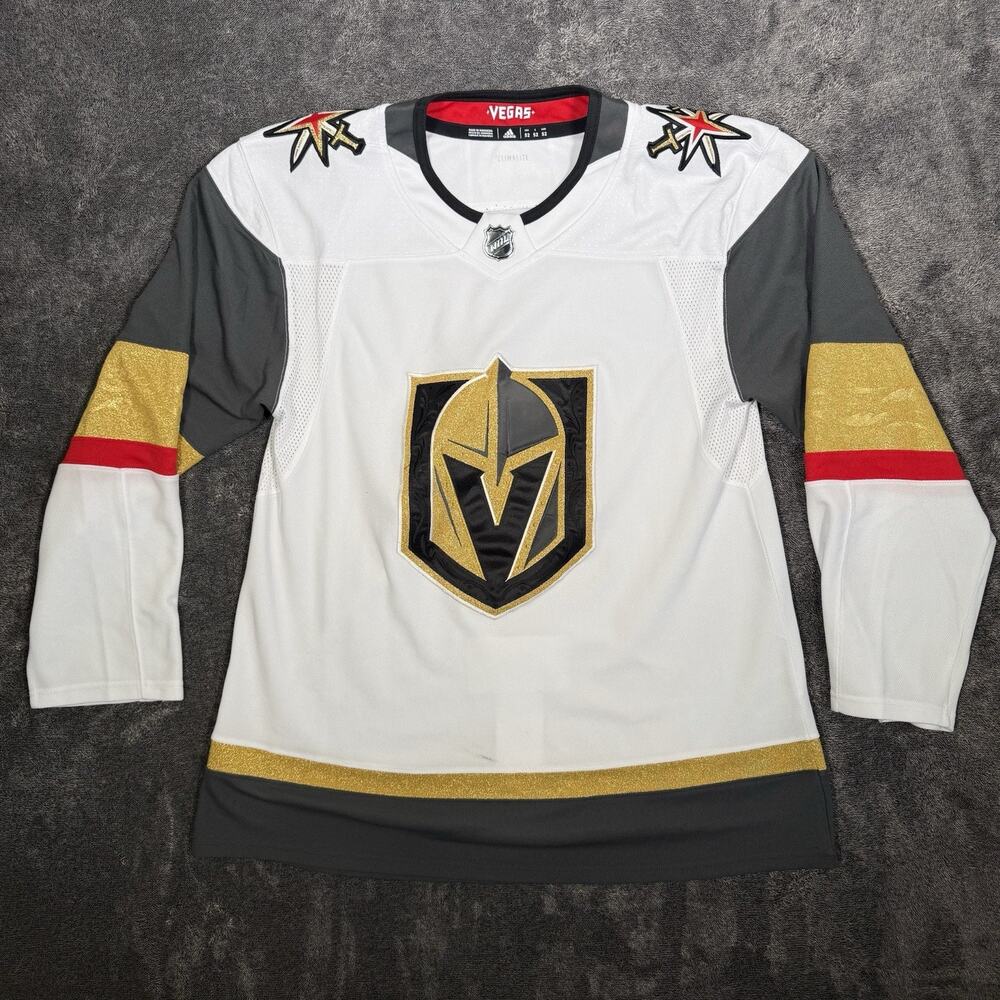 Vegas Golden Knights Jersey Adidas NHL Hockey White Fighting Strap Mens 52